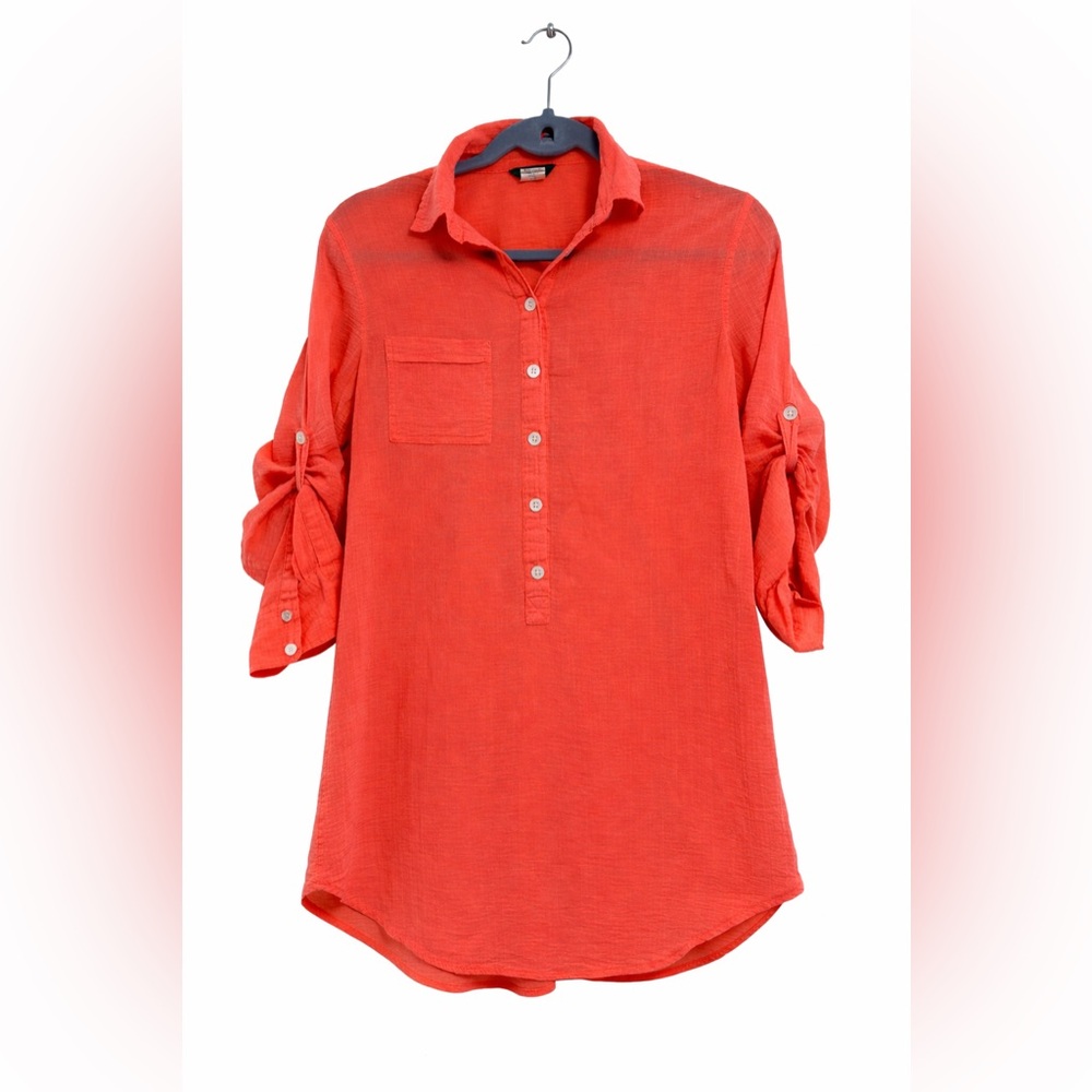 J. Crew Coral Roll-Tab Button Tunic